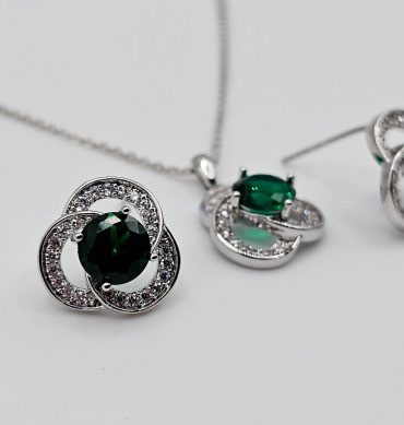 Emerald Green Rose Crystal Jewellery Set For Women