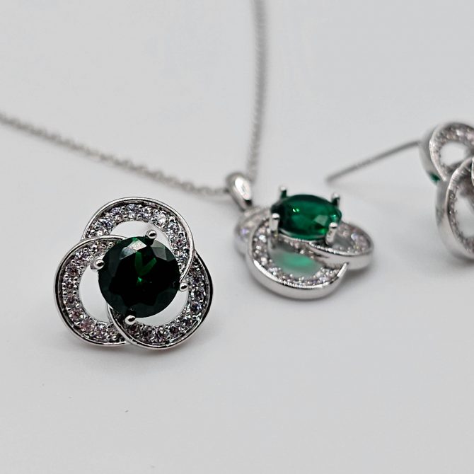 Emerald Green Rose Crystal Jewellery Set For Women