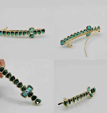 Medium Silver Alligator Clip, Emerald Green Rhinestone Crocodile Clip, Alligator Hair Pins Hair Accessories, Fancy Barrettes